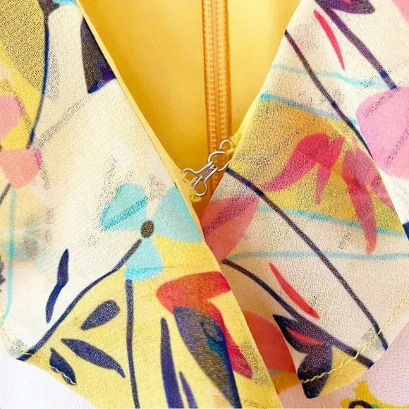 SALONI Amy 100% Silk Floral Mini Dress Lemon Garden Size 0 - Picture 10 of 13